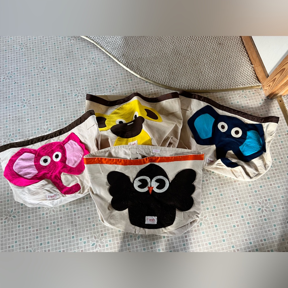 3 Sprouts Canvas Storage Bins, all 4 Monkey, Blue Elephant, Pink Elephant & Owl
